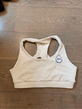 Rumble Boxing White Racerback Sports Bra with Blue Logo